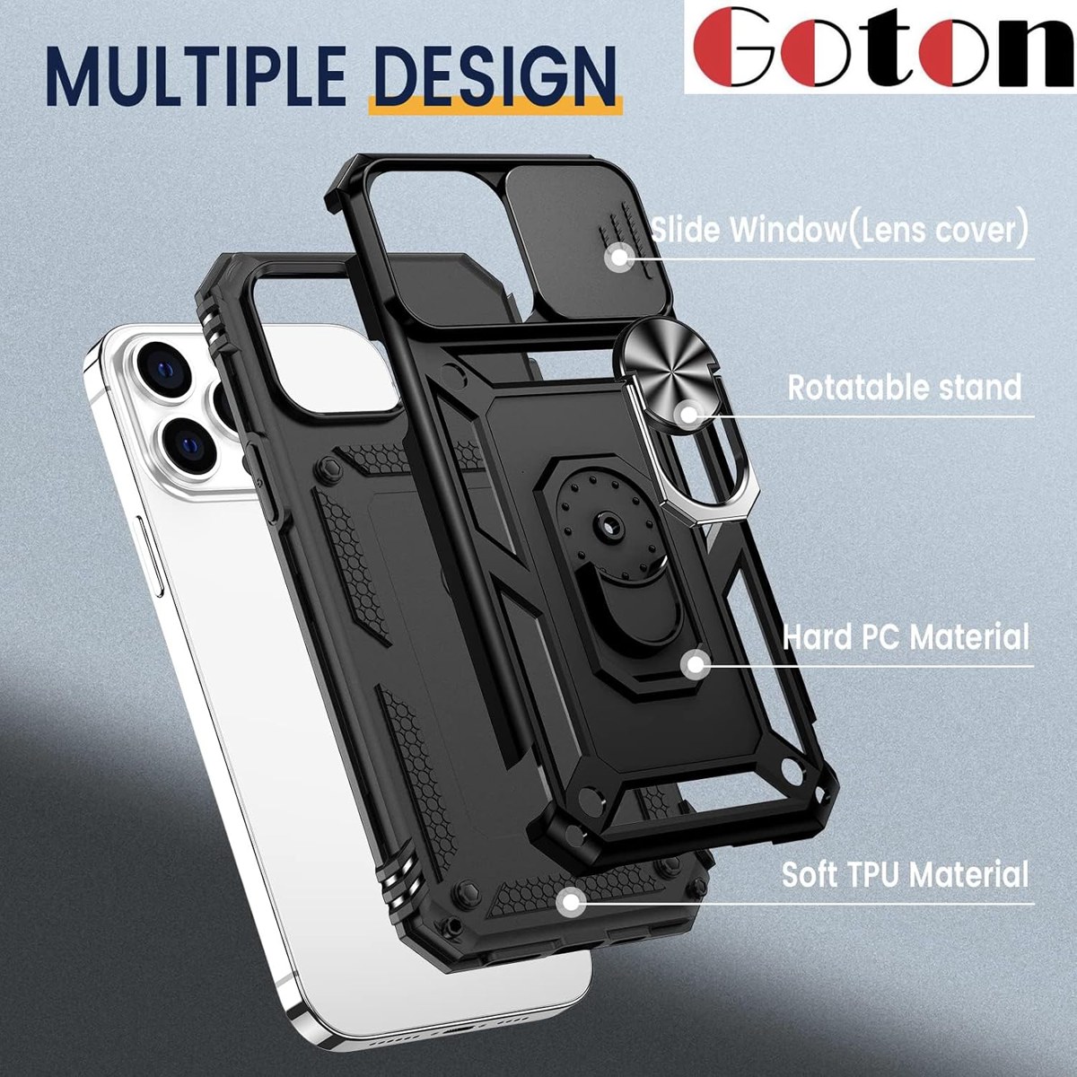 Goton iPhone 13 Pro Max Case with Camera Cover and Ring photo 3